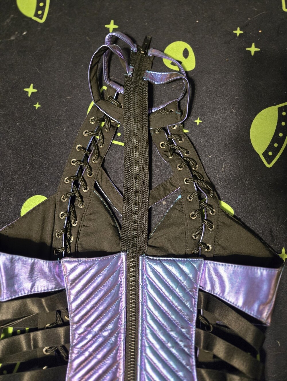 Iridescent Purple Holographic Lace-Up Harness Dress - Picture 3 of 7